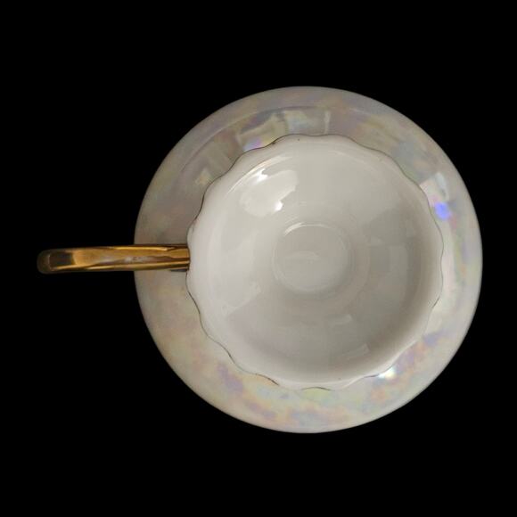 Royal Sealy Japan Pedestal Luster Footed Teacup & Saucer Green Gold Floral - Picture 7 of 10